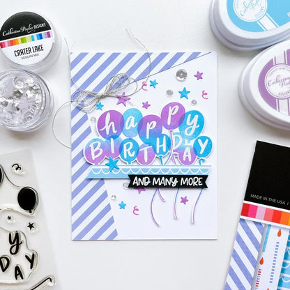 Catherine Pooler - Patterned Paper - Par-Tay Time. One look at this paper pack and you will know it is Par-Tay Time! This Patterned Paper if bright, bold and modern. It has you covered from the balloons and candles to the scalloped icing and sprinkles! Available at Embellish Away located in Bowmanville Ontario Canada. Example by brand ambassador.