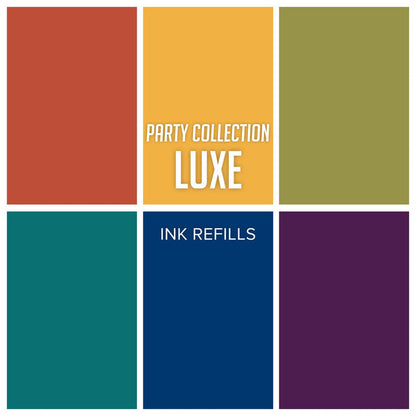 Catherine Pooler - Refills/Reinkers - Party Collection Luxe. Collection are crisp and opulent colors fit for the classiest paper crafting affairs. Cranberry Fizz, Deck The Halls, Flame, Glitz, Martini, Uptown, Dress Blues and Glam. Available at Embellish Away located in Bowmanville Ontario Canada.