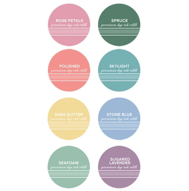 Catherine Pooler - Spa Collection - Zen Garden Refills/Reinkers. The Spa Collection has another eight gorgeous soft, muted colors to definitely soothe any mood: Zen Garden.  Select Polished, Rose Petals, Seafoam, Shea Butter, Skylight, Spruce, Stone Blue, Sugared Lavender from the drop down. Each Sold Separately. Available at Embellishaway.ca in Bowmanville Ontario Canada.