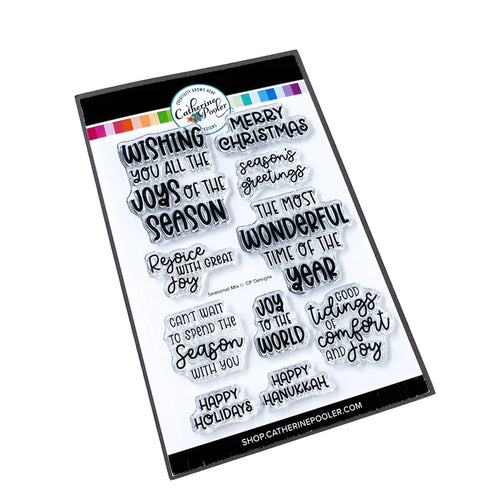 Catherine Pooler - Sentiments Stamp Set - Seasonal Mix. Get a mix of all the sentiments you need for this holiday season with the Seasonal Mix Sentiments Stamp Set! Available at Embellish Away located in Bowmanville Ontario Canada.