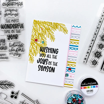 Catherine Pooler - Sentiments Stamp Set - Seasonal Mix. Get a mix of all the sentiments you need for this holiday season with the Seasonal Mix Sentiments Stamp Set! Available at Embellish Away located in Bowmanville Ontario Canada. Example by brand ambassador.