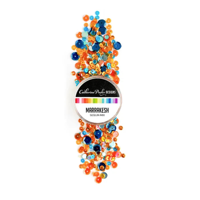Catherine Pooler - Sequin Mix - Marrakesh. This sky and earth blend of blues and orange mirror the feel of the clay buildings, spices and colorful fabrics and textiles of this vibrant North African city. Available at Embellish Away located in Bowmanville Ontario Canada.