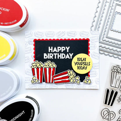 Catherine Pooler - Stamp & Die Set - Admit Two. The Admit Two Stamp Set and Dies features all the yummy fair classics like cotton candy and soft pretzels. It also has other festive elements like a pinwheel and the first place ribbon. Available at Embellish Away located in Bowmanville Ontario Canada. Example by brand ambassador.