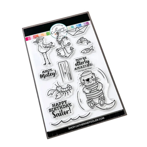Catherine Pooler - Stamp & Die Set - Ahoy Matey. Get ready for a swashbuckling good time in your crafty space! The Ahoy Matey Stamp Set and its coordinating dies includes a cast of the cutest North East Coast fisherman you have ever seen! Available at Embellish Away located in Bowmanville Ontario Canada.
