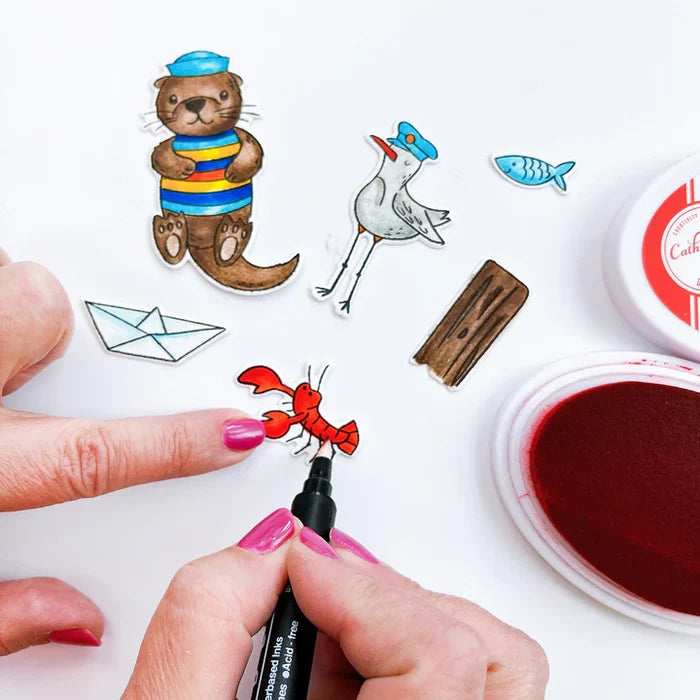 Catherine Pooler - Stamp & Die Set - Ahoy Matey. Get ready for a swashbuckling good time in your crafty space! The Ahoy Matey Stamp Set and its coordinating dies includes a cast of the cutest North East Coast fisherman you have ever seen! Available at Embellish Away located in Bowmanville Ontario Canada.