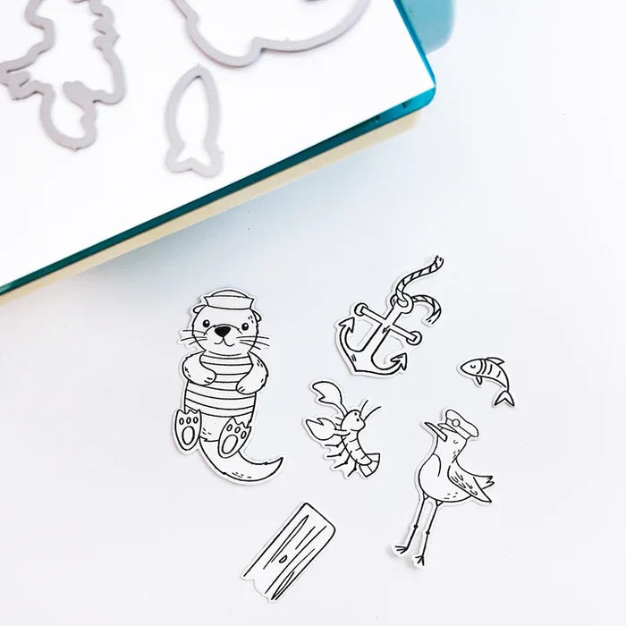 Catherine Pooler - Stamp & Die Set - Ahoy Matey. Get ready for a swashbuckling good time in your crafty space! The Ahoy Matey Stamp Set and its coordinating dies includes a cast of the cutest North East Coast fisherman you have ever seen! Available at Embellish Away located in Bowmanville Ontario Canada.