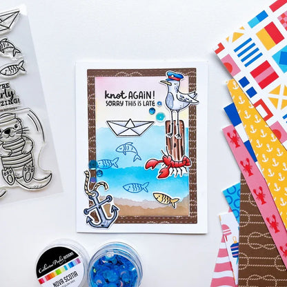 Catherine Pooler - Stamp & Die Set - Ahoy Matey. Get ready for a swashbuckling good time in your crafty space! The Ahoy Matey Stamp Set and its coordinating dies includes a cast of the cutest North East Coast fisherman you have ever seen! Available at Embellish Away located in Bowmanville Ontario Canada. Example by brand ambassador.