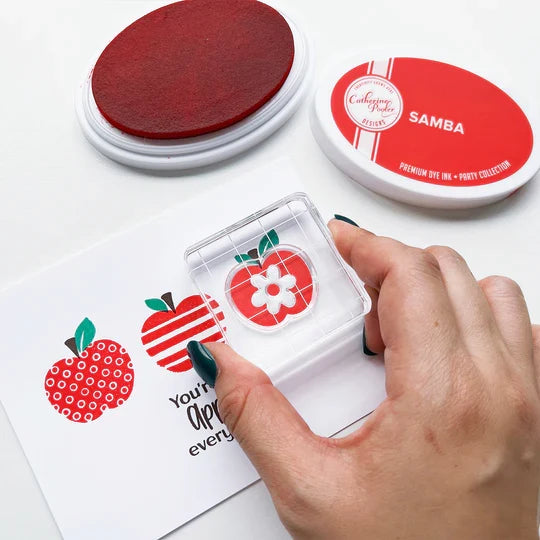 Catherine Pooler - Stamp & Die Set - Appley Ever After. An apple a day brings card making hoorays! The Appley Ever After Stamp & Die Set couldn't be any sweeter! This set features mod patterned apple stamps with all the extras! Available at Embellish Away located in Bowmanville Ontario Canada. Example by brand ambassador.