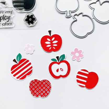 Catherine Pooler - Stamp & Die Set - Appley Ever After. An apple a day brings card making hoorays! The Appley Ever After Stamp & Die Set couldn't be any sweeter! This set features mod patterned apple stamps with all the extras! Available at Embellish Away located in Bowmanville Ontario Canada. Example by brand ambassador.