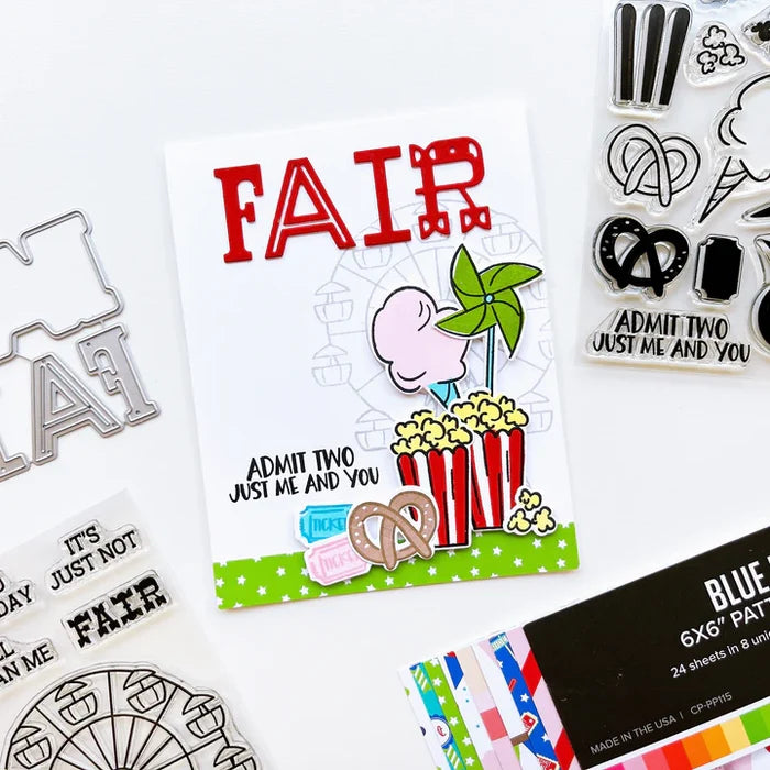 Catherine Pooler - Stamp & Die Set - At the Fair. The icon of the fair coming to town is the Ferris Wheel. The At the Fair Stamp Set and coordinating dies features a Ferris Wheel stamp with a fill in for each car. Available at Embellish Away located in Bowmanville Ontario Canada. Example by brand ambassador.