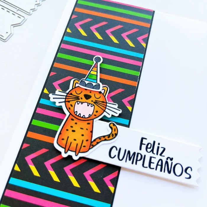 Catherine Pooler - Stamp & Die Set - Birthday Fiesta. Feliz Cumpleaños! It's a Birthday Fiesta and the llama and Jaguar are ready to party! These Peruvian friends can blow out the candles and chop down on some cake. Available at Embellish Away located in Bowmanville Ontario Canada. Example by brand ambassador.