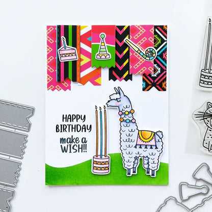 Catherine Pooler - Stamp & Die Set - Birthday Fiesta. Feliz Cumpleaños! It's a Birthday Fiesta and the llama and Jaguar are ready to party! These Peruvian friends can blow out the candles and chop down on some cake. Available at Embellish Away located in Bowmanville Ontario Canada. Example by brand ambassador.