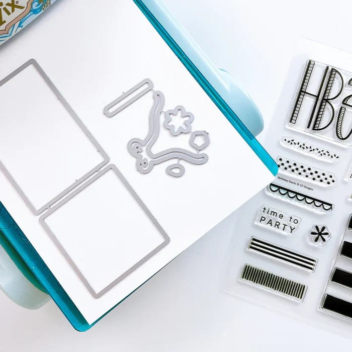 Catherine Pooler - Stamp & Die Set - Birthday Stacks. No birthday is complete without the stacks of cake and presents! The Birthday Stacks 6x8 Set will allow you to stamp and decorate your own cakes or wrapped gifts with its layered design. Available at Embellish Away located in Bowmanville Ontario Canada.