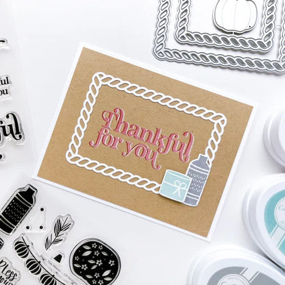 Catherine Pooler - Stamp & Die Set - Bless This House. Create a card inspired by the latest fall themed home decor trends with this Set. This set features warm and cozy fireside decor images like candles, a vase and basket of wood. Available at Embellish Away located in Bowmanville Ontario Canada. Example by brand ambassador.