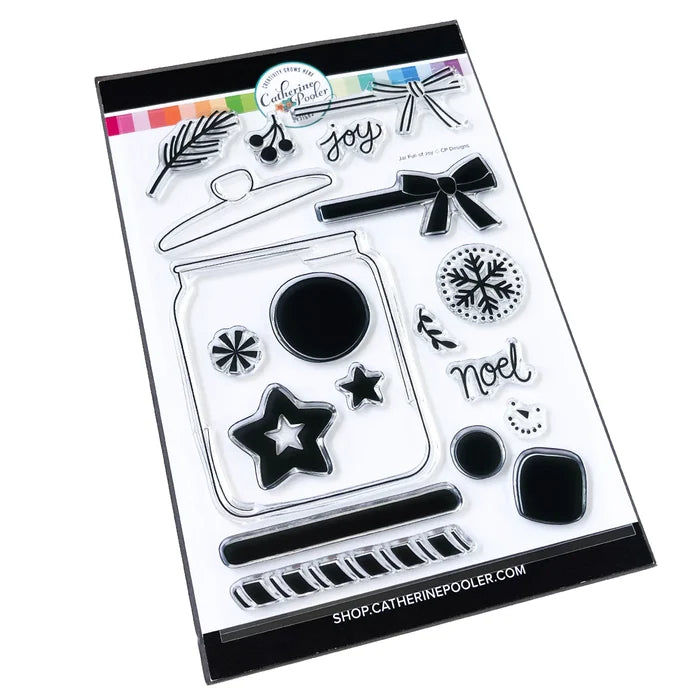 Catherine Pooler - Stamp & Die Set - Jar Full of Joy. Fill your holiday cookie jar with joy! Use the Jar Full of Joy Stamp Set and Coordinating Dies to create your own holiday decor cards! Fill the jar or turn it into a shaker card. Available at Embellish Away located in Bowmanville Ontario Canada.