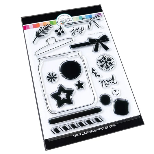 Catherine Pooler - Stamp & Die Set - Jar Full of Joy. Fill your holiday cookie jar with joy! Use the Jar Full of Joy Stamp Set and Coordinating Dies to create your own holiday decor cards! Fill the jar or turn it into a shaker card. Available at Embellish Away located in Bowmanville Ontario Canada.