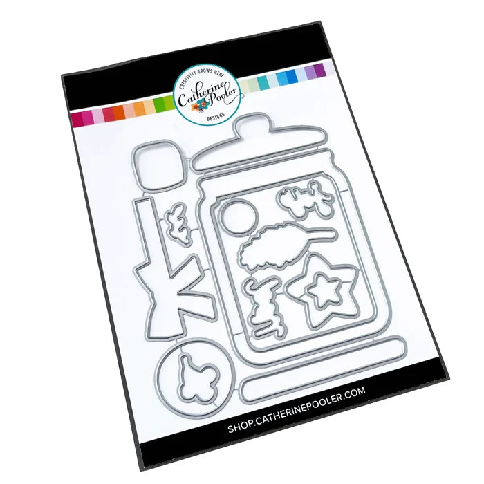 Catherine Pooler - Stamp & Die Set - Jar Full of Joy. Fill your holiday cookie jar with joy! Use the Jar Full of Joy Stamp Set and Coordinating Dies to create your own holiday decor cards! Fill the jar or turn it into a shaker card. Available at Embellish Away located in Bowmanville Ontario Canada.