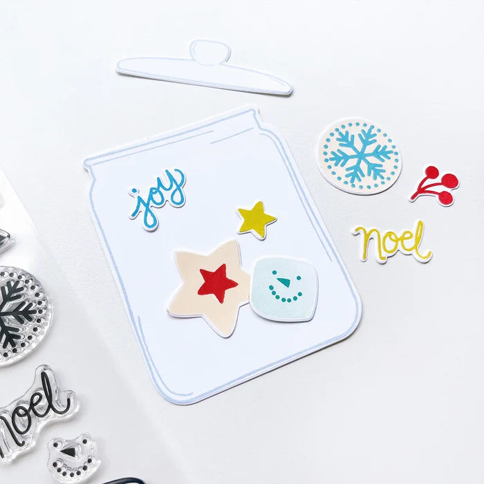 Catherine Pooler - Stamp & Die Set - Jar Full of Joy. Fill your holiday cookie jar with joy! Use the Jar Full of Joy Stamp Set and Coordinating Dies to create your own holiday decor cards! Fill the jar or turn it into a shaker card. Available at Embellish Away located in Bowmanville Ontario Canada.