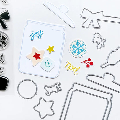 Catherine Pooler - Stamp & Die Set - Jar Full of Joy. Fill your holiday cookie jar with joy! Use the Jar Full of Joy Stamp Set and Coordinating Dies to create your own holiday decor cards! Fill the jar or turn it into a shaker card. Available at Embellish Away located in Bowmanville Ontario Canada.