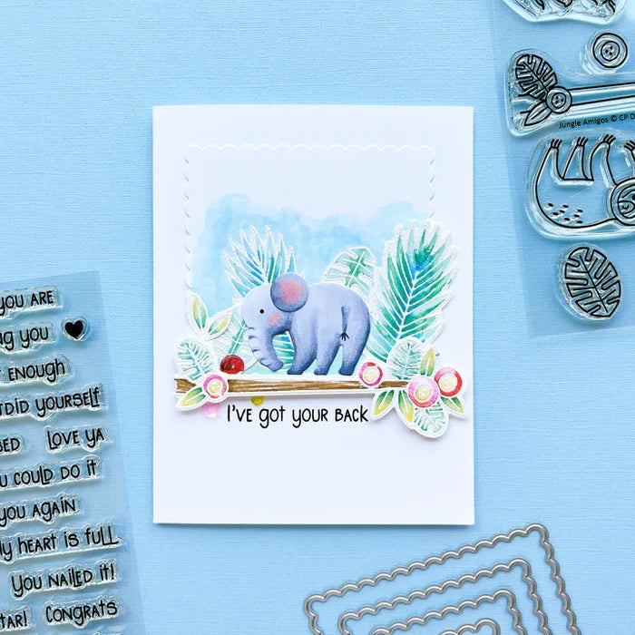 Catherine Pooler - Stamp & Die Set - Jungle Amigos. Send a jungle greeting to your friend and let them know "things are about to get wild"! The Jungle Amigos Set features a happy sloth and his toucan friend who are ready to hang out on your next card. Available at Embellish Away located in Bowmanville Ontario Canada. Example by brand ambassador.