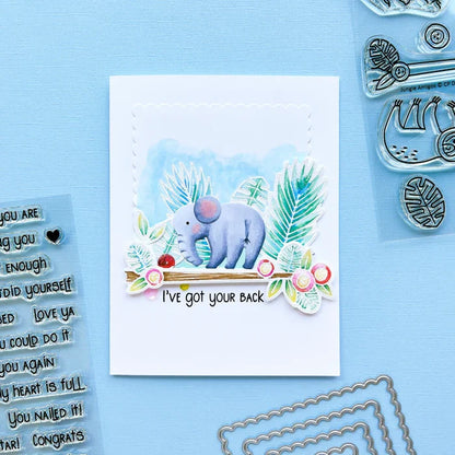 Catherine Pooler - Stamp & Die Set - Jungle Amigos. Send a jungle greeting to your friend and let them know "things are about to get wild"! The Jungle Amigos Set features a happy sloth and his toucan friend who are ready to hang out on your next card. Available at Embellish Away located in Bowmanville Ontario Canada. Example by brand ambassador.
