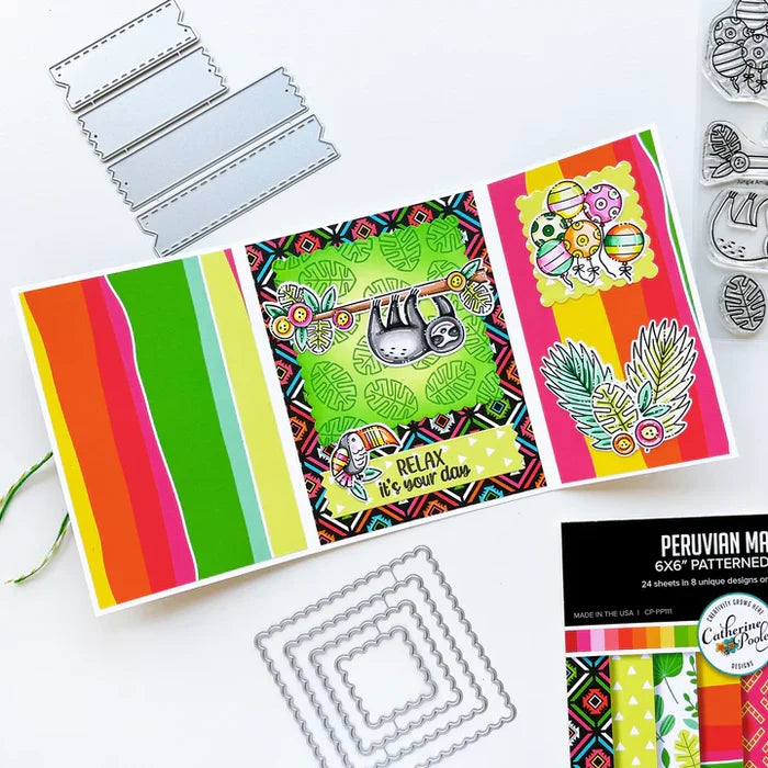 Catherine Pooler - Stamp & Die Set - Jungle Amigos. Send a jungle greeting to your friend and let them know "things are about to get wild"! The Jungle Amigos Set features a happy sloth and his toucan friend who are ready to hang out on your next card. Available at Embellish Away located in Bowmanville Ontario Canada. Example by brand ambassador.