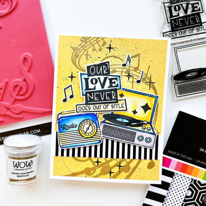 Catherine Pooler - Stamp & Die Set - Music to My Ears. Music to My Ears Stamp Set and the coordinating Dies is an adorable line-art stamp set featuring these images and retro illustrated sentiments. Available at Embellish Away located in Bowmanville Ontario Canada. Card example by brand ambassador.