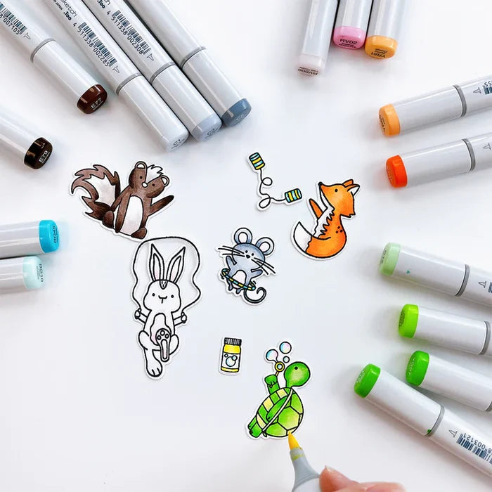 Catherine Pooler - Stamp & Die Set - School's Out. School's Out for the summer and these woodland buddies are ready for some outdoor play! Available at Embellish Away located in Bowmanville Ontario Canada.