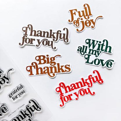 Catherine Pooler - Stamp & Die Set - Sentiments - Joyful Thanks. Send a "big thanks" with the Joyful Thanks Sentiment Stamp & Die Set. This stamp set features some large sentiments and smaller complimentary sentiments to use alone or inside the card. Available at Embellish Away located in Bowmanville Ontario Canada. Example by brand ambassador.