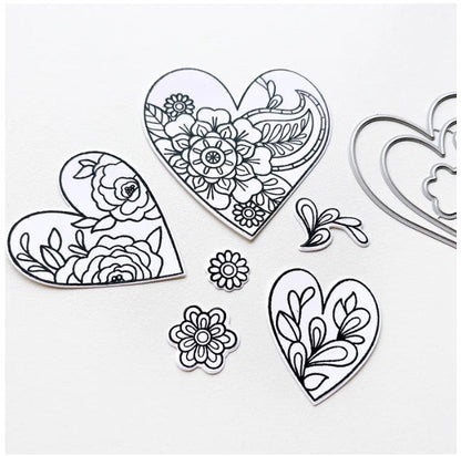 Catherine Pooler - Stamp & Die Set - Yours Truly. Send all your love with the Yours Truly Stamp & Die Set. This set of line-art heart stamps are adorned with floral and paisley patterns. Use one or layer more than one die cut heart on your card. Available at Embellish Away located in Bowmanville Ontario Canada.
