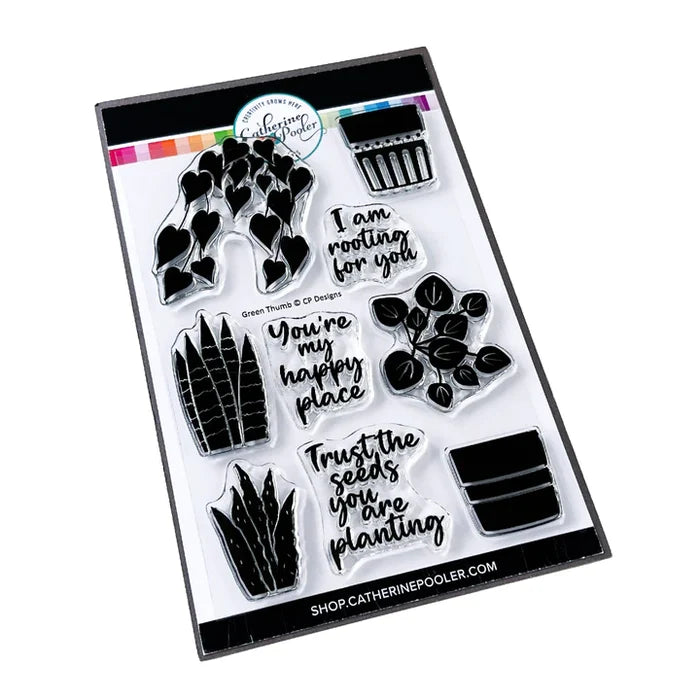 Catherine Pooler - Stamp & Dies Set - Green Thumb. Create your card happy place with this Stamp Set and dies. House plants and pots are super fun to mix and match. Grab an array of shades of green and have fun experimenting with stamping. Available at Embellish Away located in Bowmanville Ontario Canada.