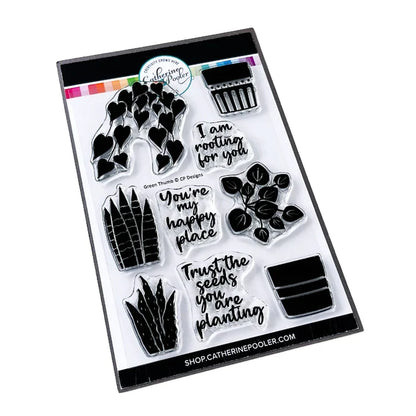 Catherine Pooler - Stamp & Dies Set - Green Thumb. Create your card happy place with this Stamp Set and dies. House plants and pots are super fun to mix and match. Grab an array of shades of green and have fun experimenting with stamping. Available at Embellish Away located in Bowmanville Ontario Canada.