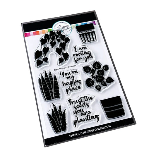 Catherine Pooler - Stamp & Dies Set - Green Thumb. Create your card happy place with this Stamp Set and dies. House plants and pots are super fun to mix and match. Grab an array of shades of green and have fun experimenting with stamping. Available at Embellish Away located in Bowmanville Ontario Canada.