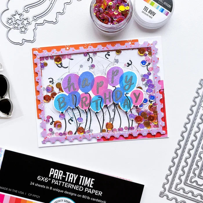 Catherine Pooler - Stamp Set - Balloon Bouquet. Create a colorful and modern birthday greeting with the Balloon Bouquet Stamp Set. This set was made for layering with the "happy birthday" sentiment letters fitting over each balloon. Available at Embellish Away located in Bowmanville Ontario Canada. Example by brand ambassador.
