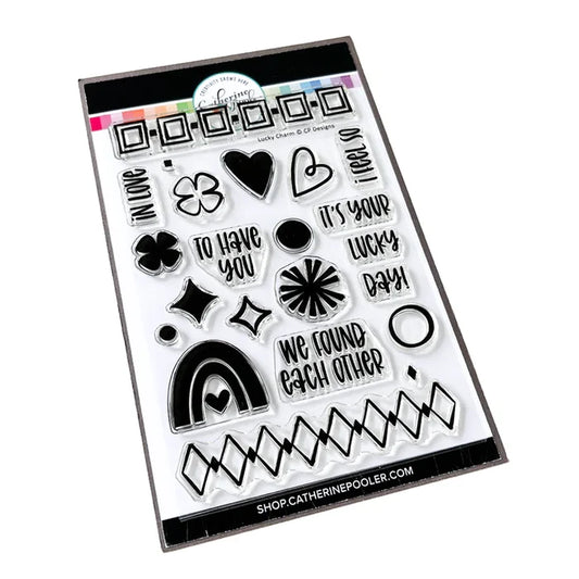 Catherine Pooler - Stamp Set - Lucky Charm. The Lucky Charm Stamp Set is full of little icons and borders for creating fun cards and backgrounds. Pair it with our Lucky Word die and Clovers & Blooms Stamp set for all your friendship card needs. Available at Embellish Away located in Bowmanville Ontario Canada.