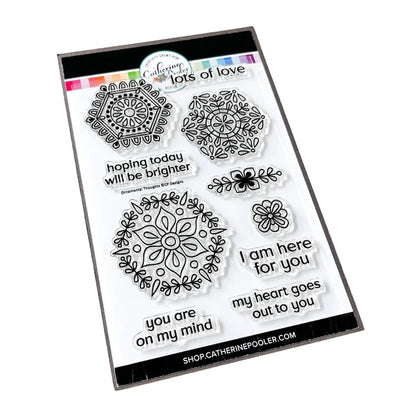 Catherine Pooler - Stamp Set - Ornamental Thoughts. The line art medallions and sentiments in the Ornamental Thoughts Stamp Stamp Set pair perfectly with the Peace in Flight Stamp Set featuring ornately decorated dove and swan stamps to grace your cards. Available at Embellish Away located in Bowmanville Ontario Canada