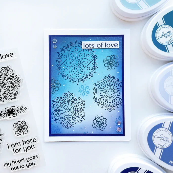 Catherine Pooler - Stamp Set - Ornamental Thoughts. The line art medallions and sentiments in the Ornamental Thoughts Stamp Stamp Set pair perfectly with the Peace in Flight Stamp Set featuring ornately decorated dove and swan stamps to grace your cards. Available at Embellish Away located in Bowmanville Ontario Canada. Card example by brand ambassador.