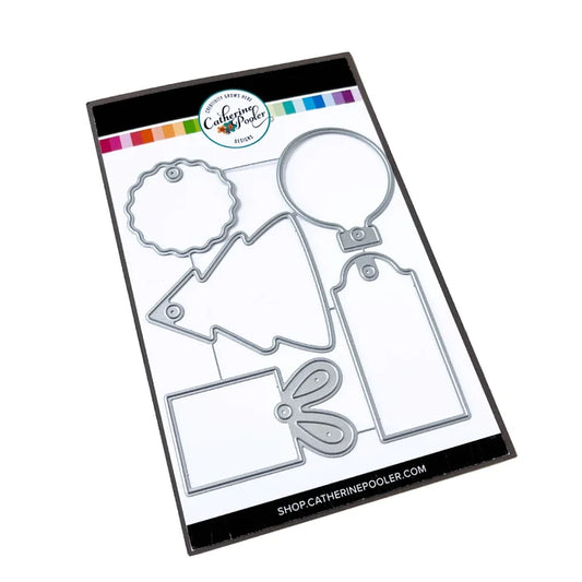 Catherine Pooler - Tag Dies - No Shaking. The No Shaking Tag Dies are the perfect shapes and sizes for embellishing your holiday packages or also can be cute additional elements for cards. Available at Embellish Away located in Bowmanville Ontario Canada.