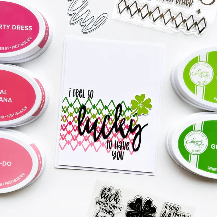 Catherine Pooler - Word Die - Lucky. Use your Lucky Word die to mix and match for some great cards.  It's your LUCKY day when you can create! Illustrated by Traci Reed. Available at Embellish Away located in Bowmanville Ontario Canada. Card example by brand ambassador.