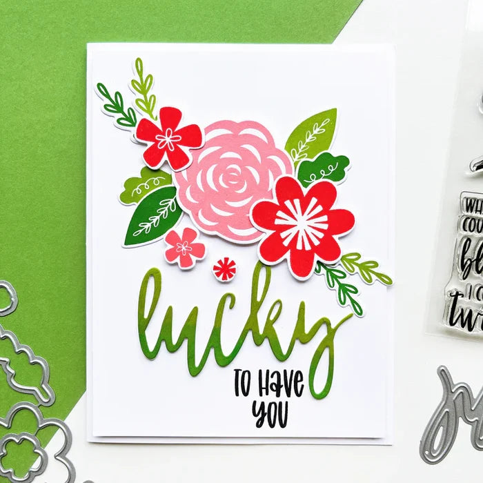 Catherine Pooler - Word Die - Lucky. Use your Lucky Word die to mix and match for some great cards.  It's your LUCKY day when you can create! Illustrated by Traci Reed. Available at Embellish Away located in Bowmanville Ontario Canada. Card example by brand ambassador.