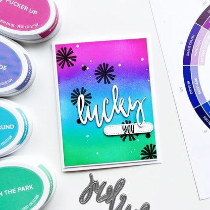 Catherine Pooler - Word Die - Lucky. Use your Lucky Word die to mix and match for some great cards.  It's your LUCKY day when you can create! Illustrated by Traci Reed. Available at Embellish Away located in Bowmanville Ontario Canada. Card example by brand ambassador.
