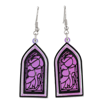 Stained Glass Window Earrings - Cat And Moon