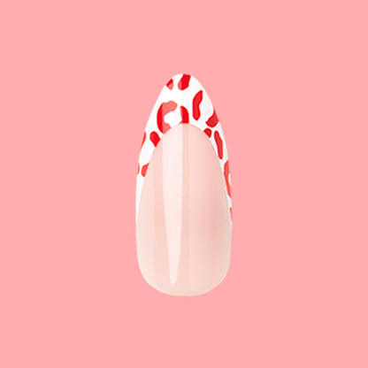 Cheetah French - Press-On | Long | Almond showing single almond nail with fiery red cheetah tip french manicure design