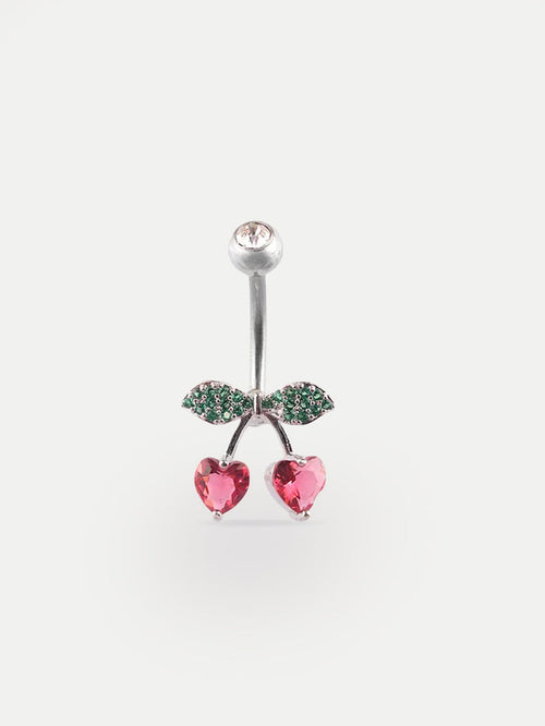 Cherry Heart Gem Navel Barbell 14G | Red-Image 1