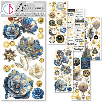 Ciao Bella - Art Stickers Uncut Transparent Adhesive Sheets - Celestial. Includes 5 sheets. Available at Embellish Away located in Bowmanville Ontario Canada.