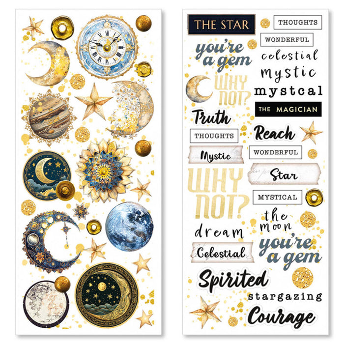 Ciao Bella - Art Stickers Uncut Transparent Adhesive Sheets - Celestial. Includes 5 sheets. Available at Embellish Away located in Bowmanville Ontario Canada.
