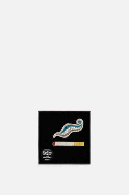 Cigarette + Smoke Brooch