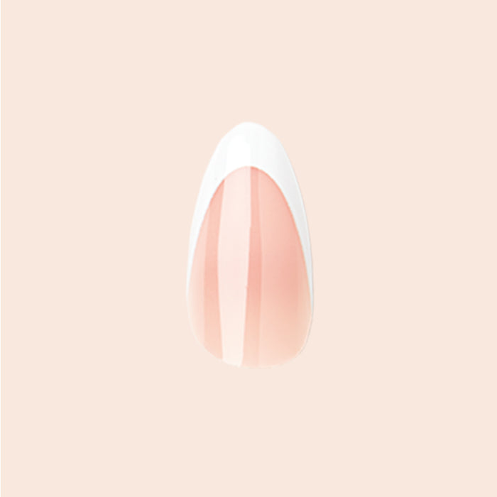 Classic French - Press-On | Medium | Almond showing medium almond press-on nail with peachy pink base and white tip manicure