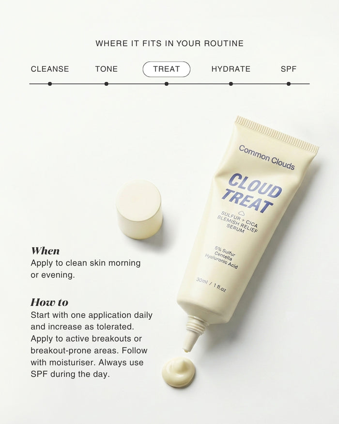 Common Clouds Cloud Treat serum tube with application instructions on a white background