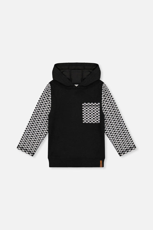 Colorblock Hooded Top With Chest Pocket Black And White-0